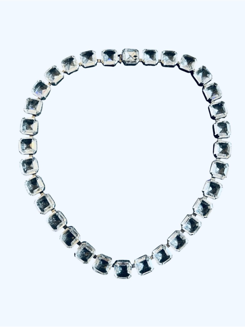 NECKLACE Silver Faceted Square Crystal Necklace - Women's Elegant Chain - Picture 2 of 5